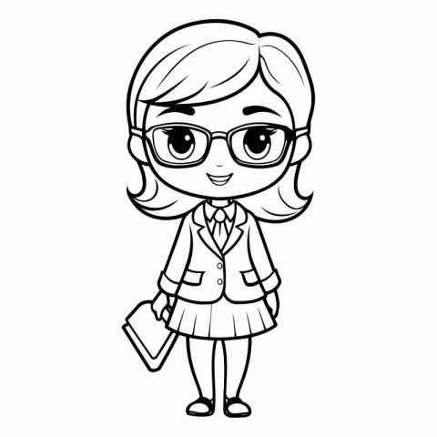 Cute little girl in glasses for coloring book.