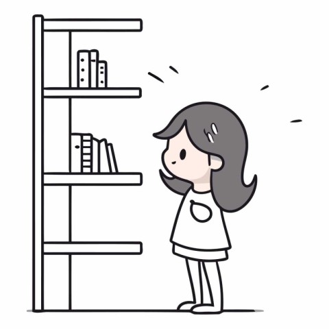 Illustration of a girl who is looking for books on the shelf