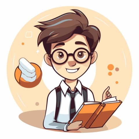 Vector illustration of a boy with glasses and a book in his hand