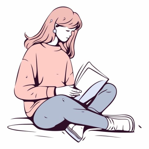 Young woman sitting on the floor and reading a book.