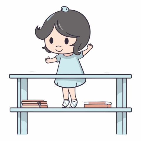 Girl sitting on the bookshelf of a girl sitting on the bookshelf