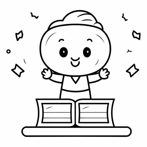 Illustration of a Kid Boy Reading a Book - Coloring Page