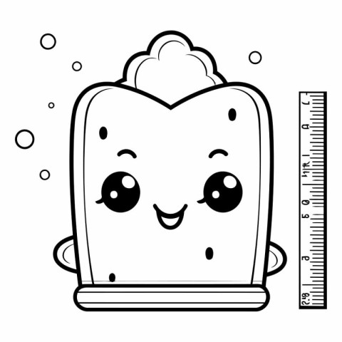 kawaii toaster with ruler and bubble vector illustration graphic