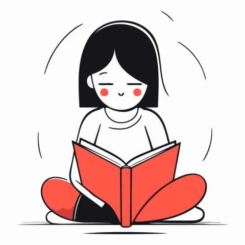 Girl reading a book. Cute cartoon character.