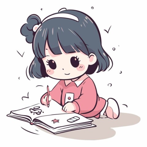 Illustration of a Cute Girl Reading a Book While Sitting on the