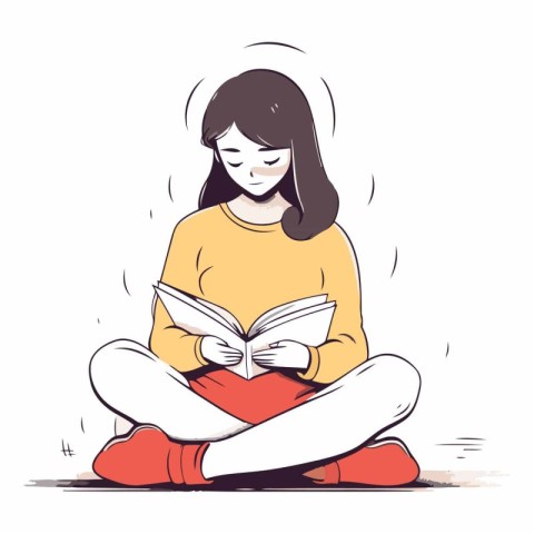 Illustration of a girl sitting on the floor and reading a book