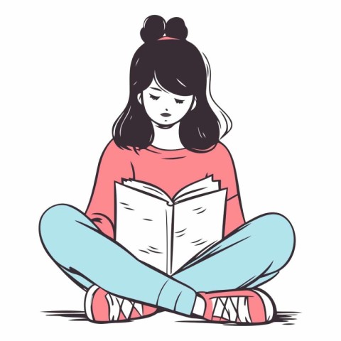 Girl reading a book of a girl sitting on the floor and reading a