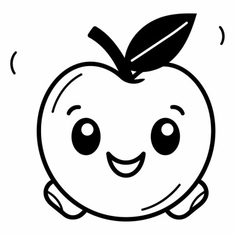 Black and White Cartoon Illustration of a Smiling Apple Fruit Ch