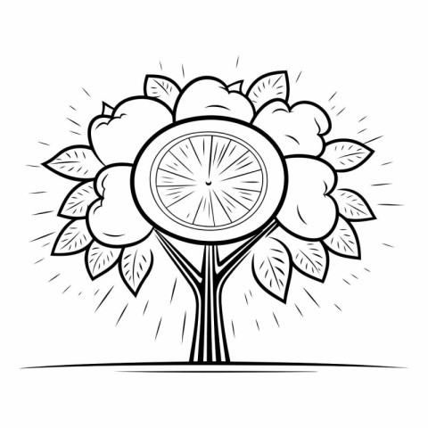 Lemon tree. Black and white vector illustration for coloring boo