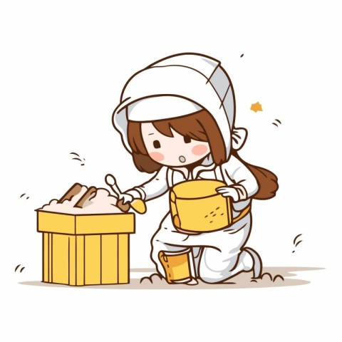 Illustration of a Little Girl Mixing Flour in a Box