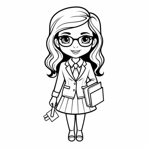 Vector illustration of a cute schoolgirl in glasses with books.