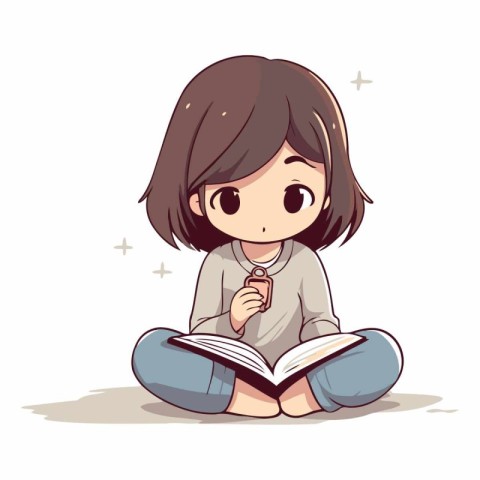 girl reading a book on white background. eps10