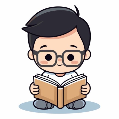 Boy Reading Book - Cute Cartoon Vector IllustrationÃ¯Â»Â¿