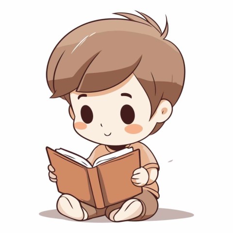 Little boy reading a book. Cute cartoon character.