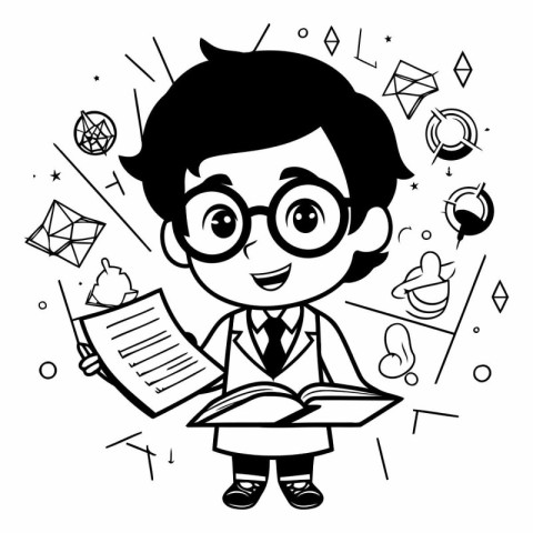 Vector Illustration Of Black And White Cartoon Character Of Elem