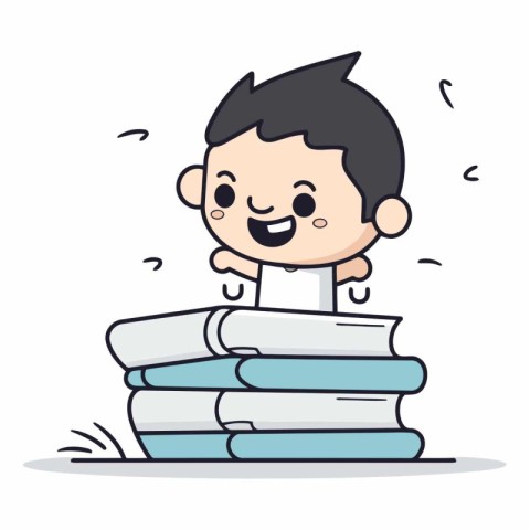 Boy Student Showing Stack Of Books - Vector Character Cartoon Il