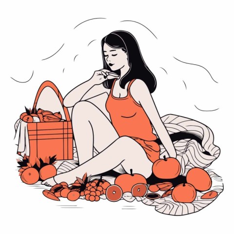Illustration of a woman sitting on the floor with a basket full