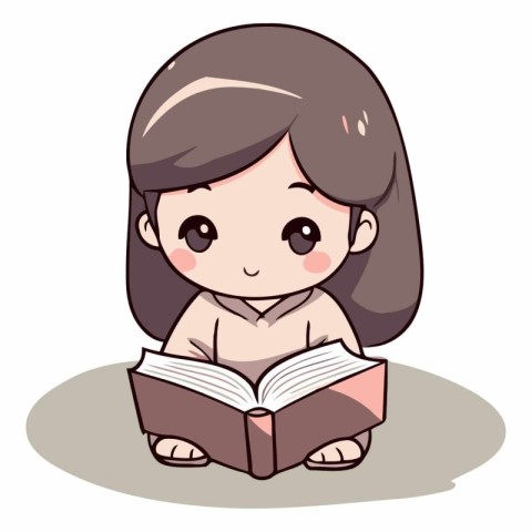 Cute little girl reading a book on white background.