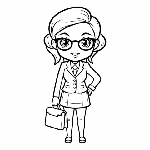 Cute schoolgirl in glasses holding a briefcase