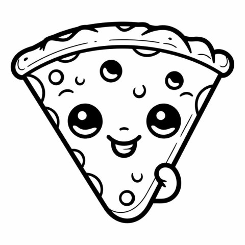 Black and White Cartoon Illustration of a Slice of Pizza Charact