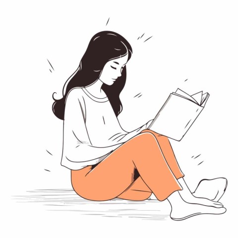 Illustration of a young woman sitting on the floor and reading a