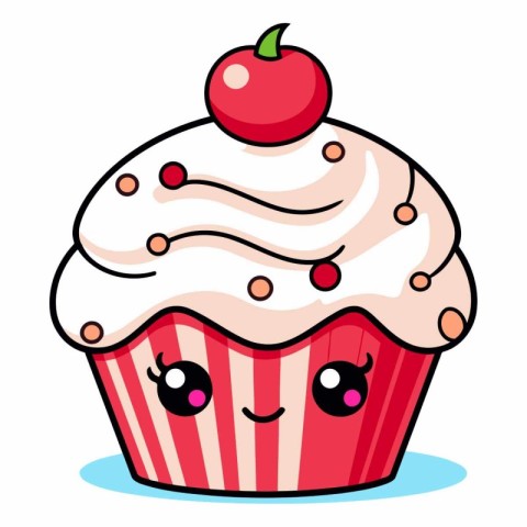 Cupcake with cherry on a white background.