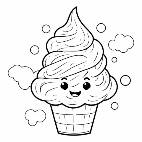 Cute Ice Cream Cartoon Character Vector Illustration. Coloring B