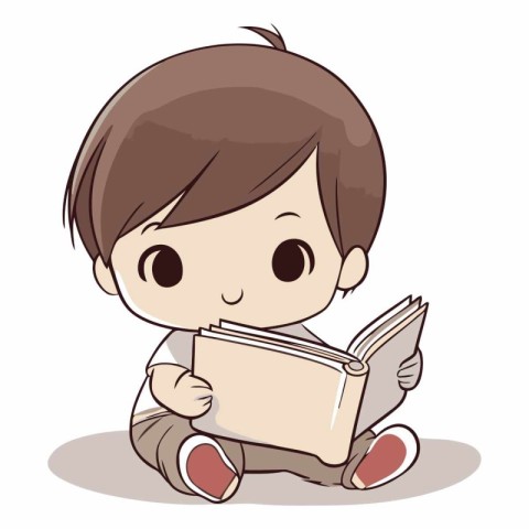 Little boy reading a book on white background. eps10