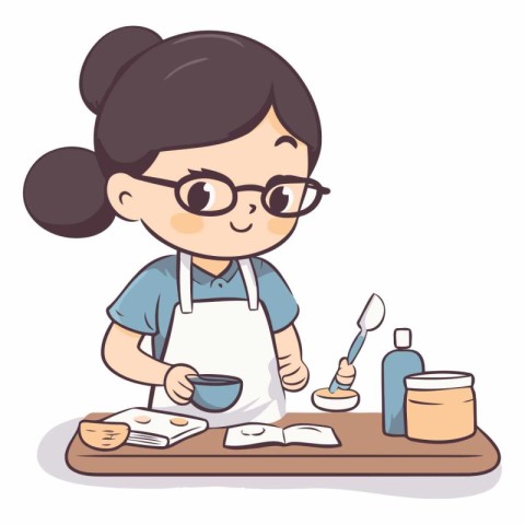 Illustration of a Cute Little Girl Preparing Food at Home