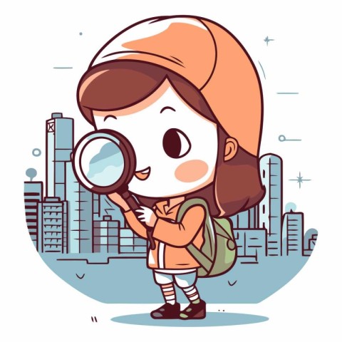 Illustration of a Kid Girl Looking through a Magnifying Glass at