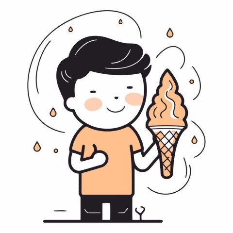 Vector illustration of boy with ice cream in a waffle cone.