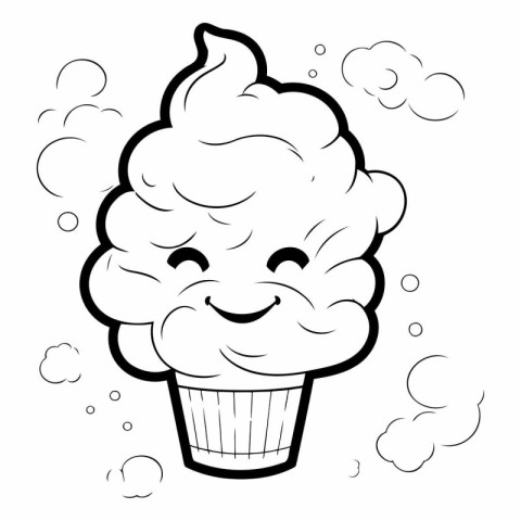 Black and White Cartoon Illustration of Ice Cream Mascot Charact