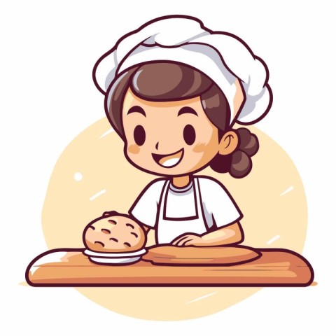 Illustration of a Cute Little Girl Wearing a White Chef Hat Baki