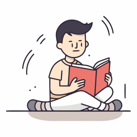 Young man reading a book in a flat style.