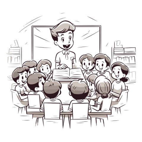 Illustration of a teacher giving a lesson to a group of students