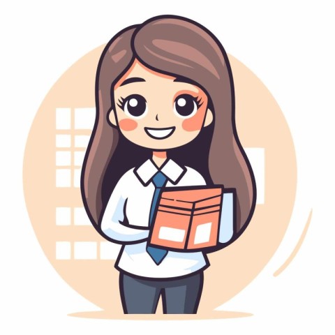 Young business woman holding newspaper in a flat style.