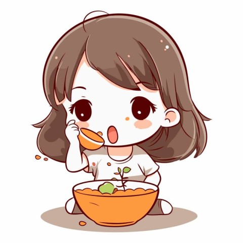 Illustration of a Cute Little Girl Eating an Orange Wedge