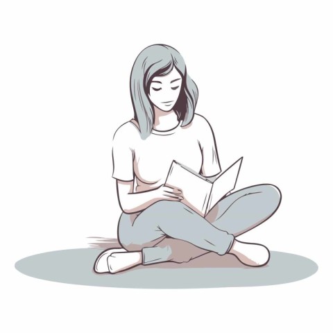 Young woman sitting on the floor and reading a book.