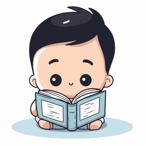 Cute little boy reading a book. Vector character illustration de