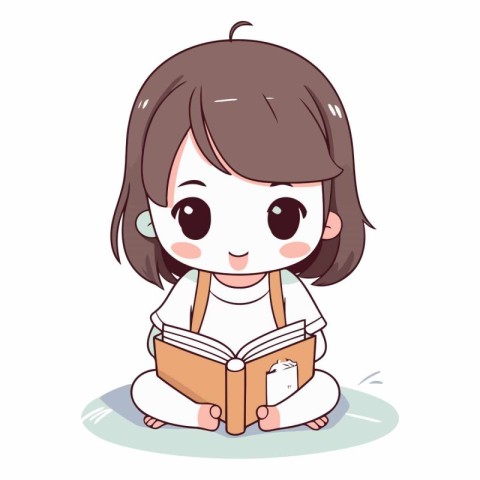 Cute little girl reading a book on white background.