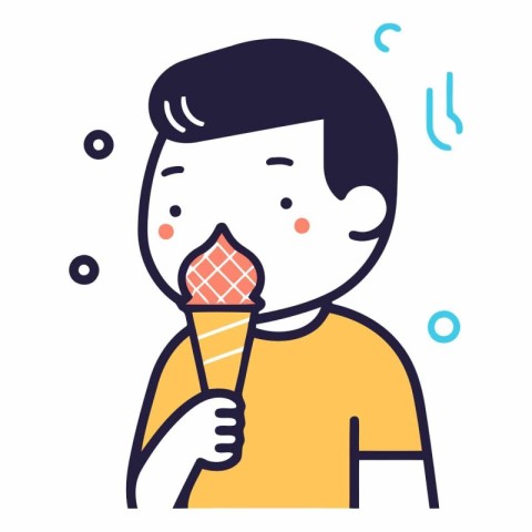 Illustration of a boy eating ice cream of a boy eating ice cream