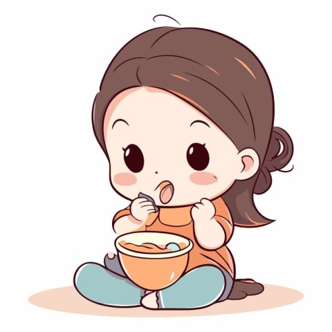 Cute little girl eating soup from a bowl.