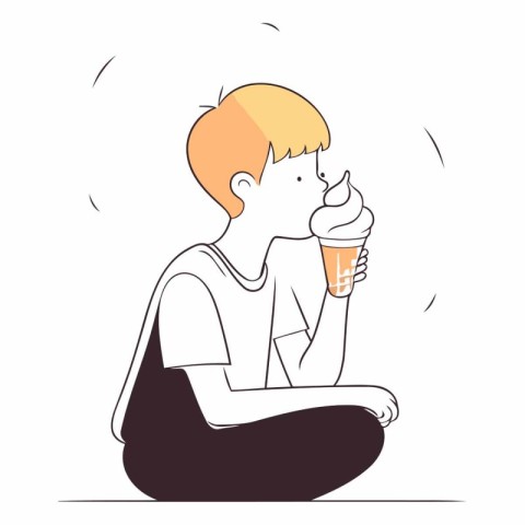 Illustration of a boy sitting and eating ice cream