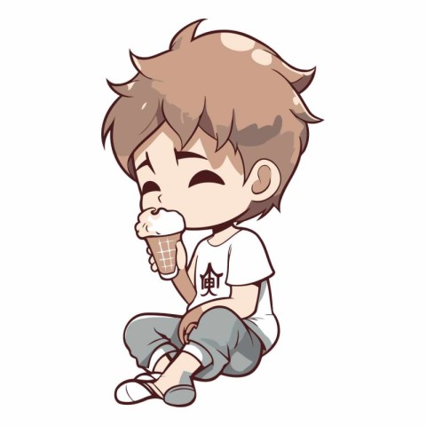 Cute boy eating ice cream of a boy eating ice cream.