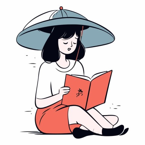 Illustration of a young woman reading a book.