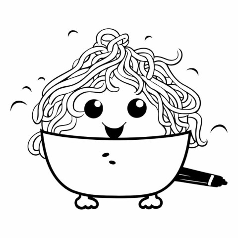 Cute kawaii doodle kawaii noodle in a bowl.