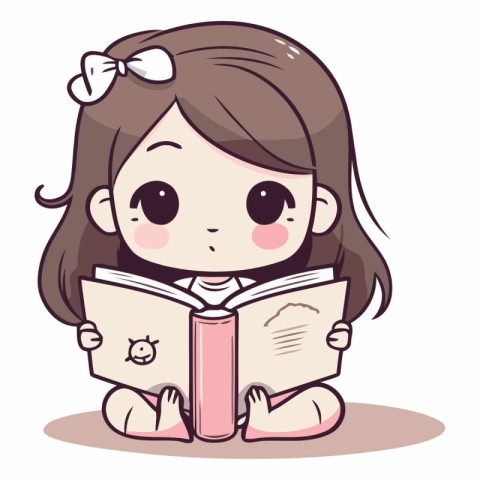 Illustration of a Cute Little Girl Reading a Book - Vector