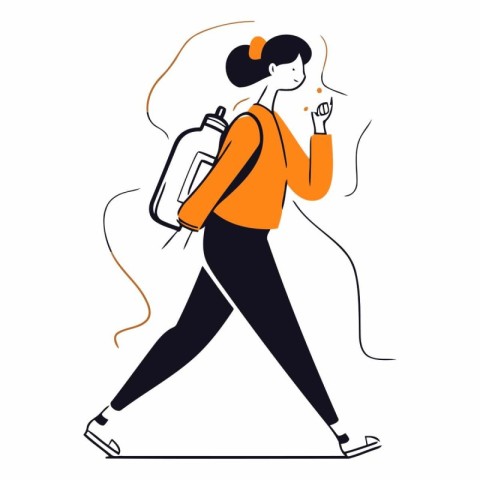 Vector illustration of a young woman walking with a backpack in