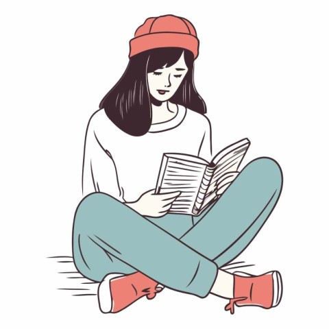 Illustration of a girl sitting on the floor and reading a book