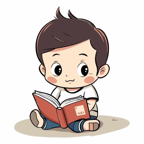 Cute little boy sitting and reading a book.